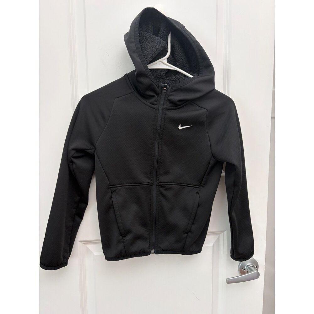 Nike Therma FIT Fleece Lined Full Zip Hoodie Jacket Youth XS Black Sportcore